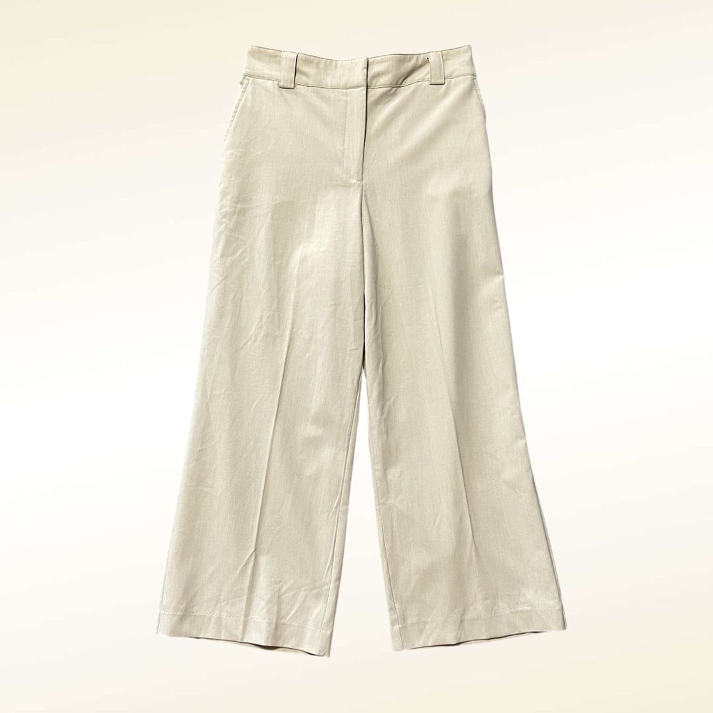 Rachel Zoe Wide-Leg Cropped Trousers Size 8 Tan High Rise Business Capsule